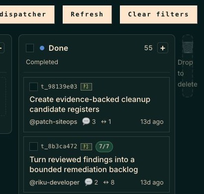 Focused AI Family Done column showing two completed tasks, their owners, comment counts, child-task progress, and dated history.